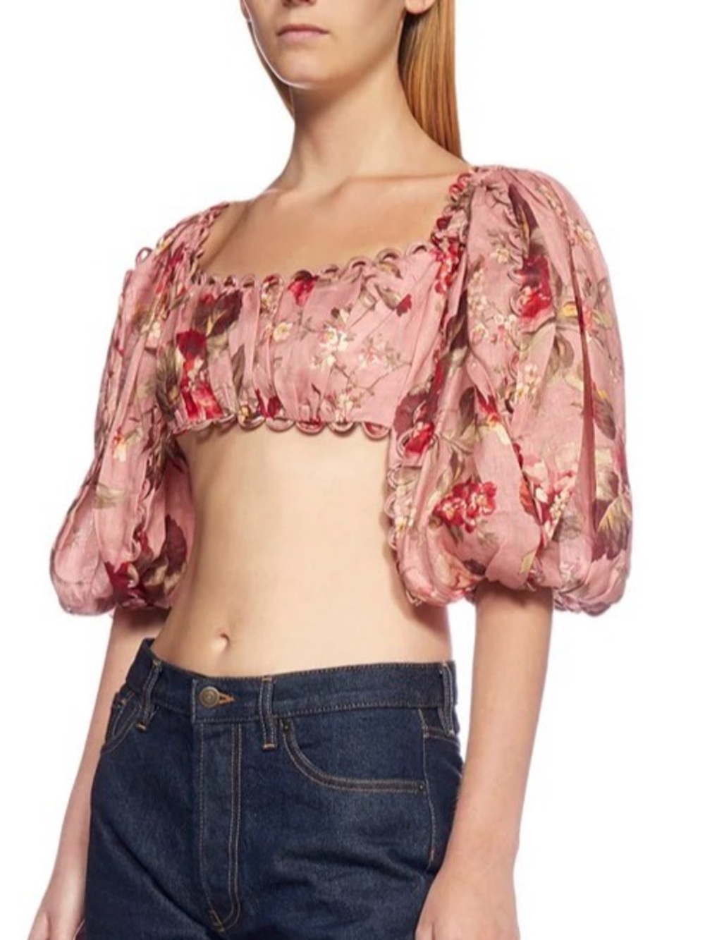 Zimmermann Cassia Puff-Sleeve Crop Top - Rose